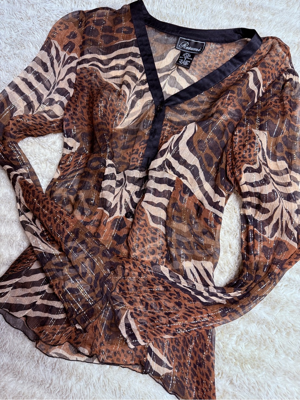 Vintage Silk Brown Animal Print Blouse